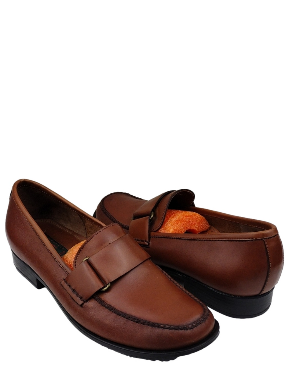 Weejuns Bass Cecilia Brown Leather Decorative Side Buckle Low Heel Loafer Shoe